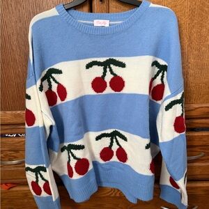 Pink Lily Blue and Cream Cherry Sweater